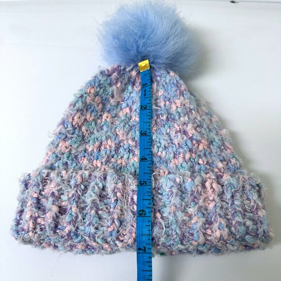 Addie & Tate Bouclé Pom-Pom Beanie, Toddler Girl’s Size 2-3T, Blue/ Pink - Picture 2 of 7